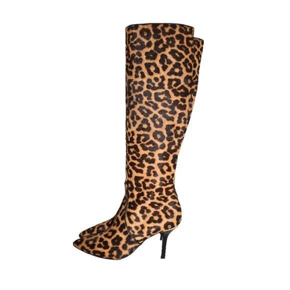 $330 MICHAEL KORS KATERINA KNEE HEEL BOOTS LEOPARD CALF LEATHER 5.5 (TE15) - Picture 5 of 7